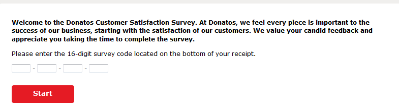 Donatos Customer Satisfaction Survey Welcome