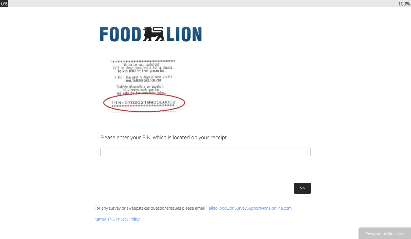 Food Lion Survey to win 500