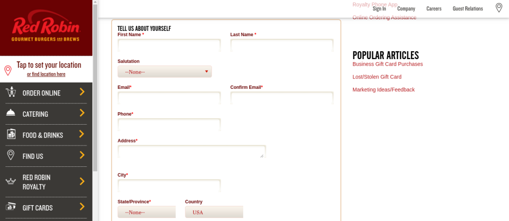 Red Robin Restaurant Feedback Survey