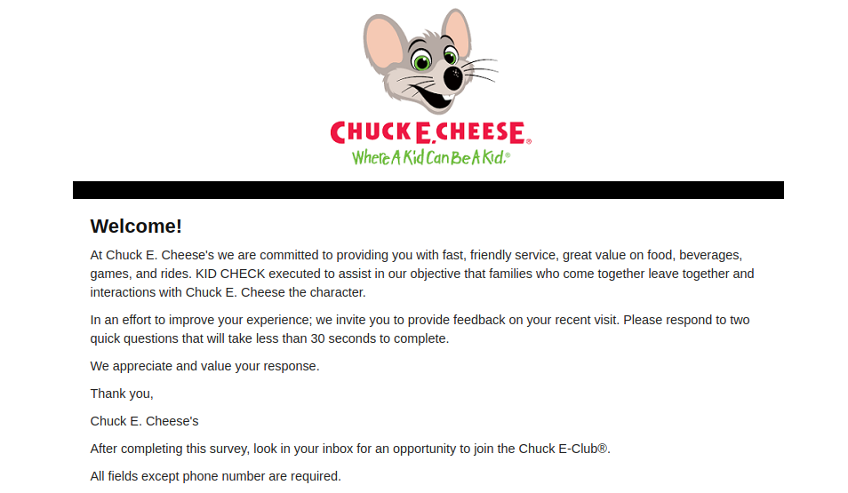 Chuck E Cheeses Survey Logo