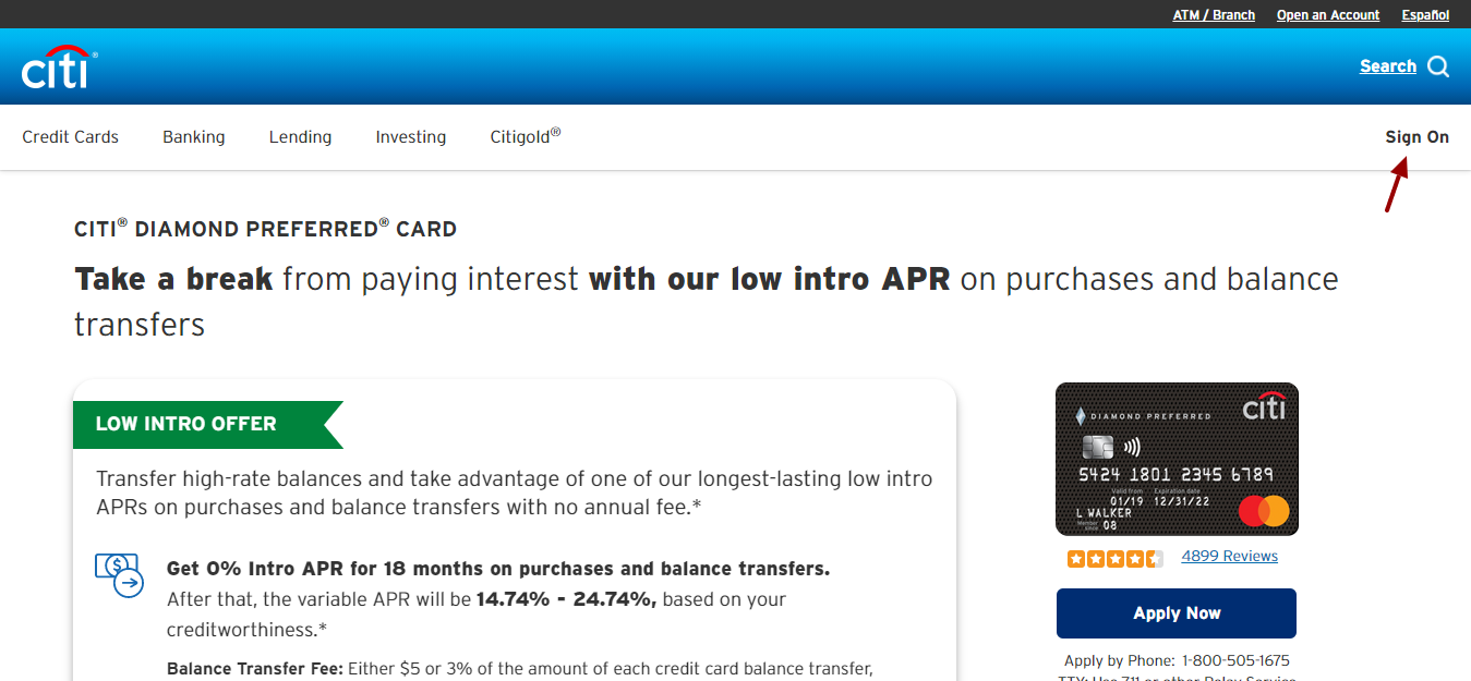 Citi Diamond Preferred Card Login