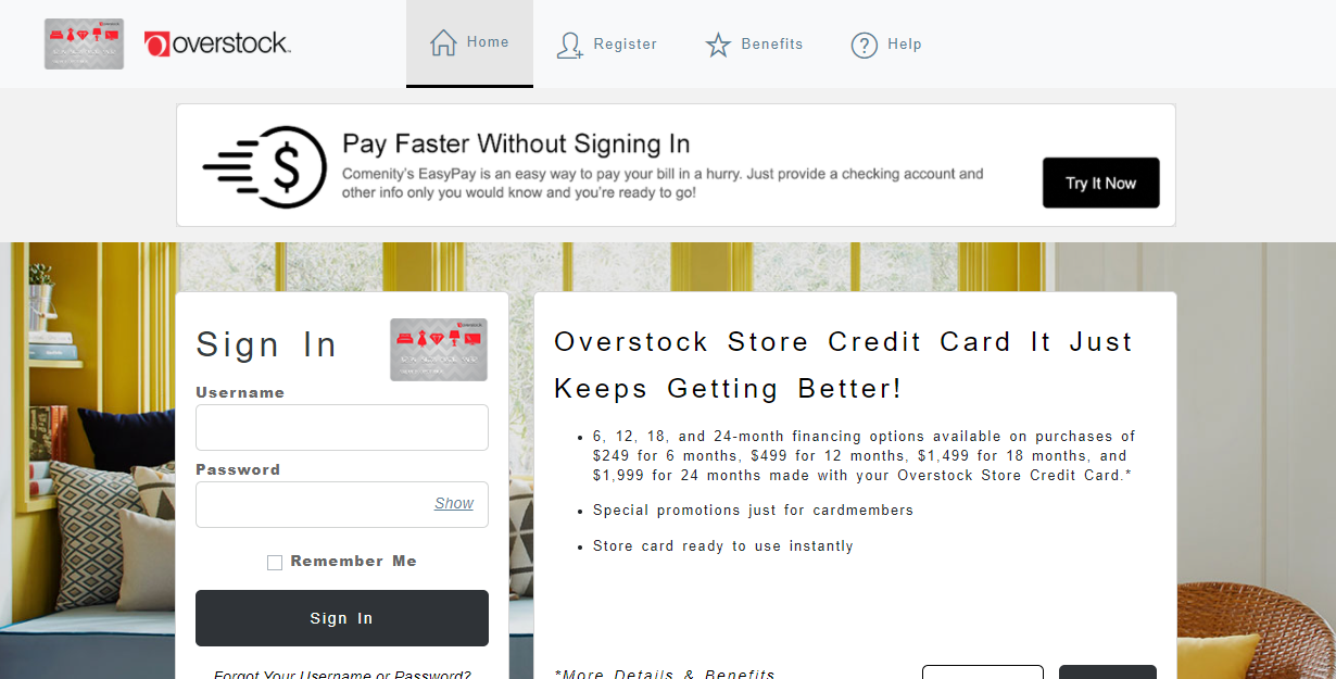 overstock store card login