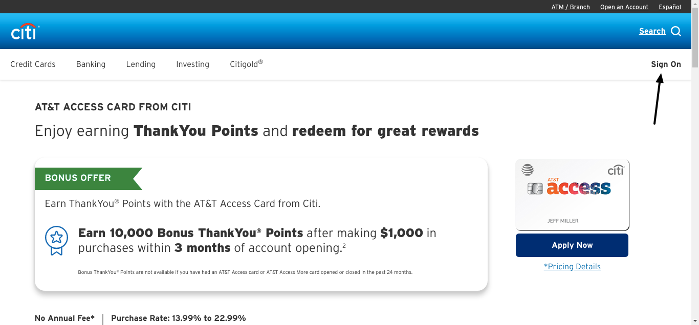 at&t access card login