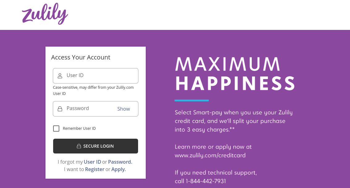 zulily credit card login